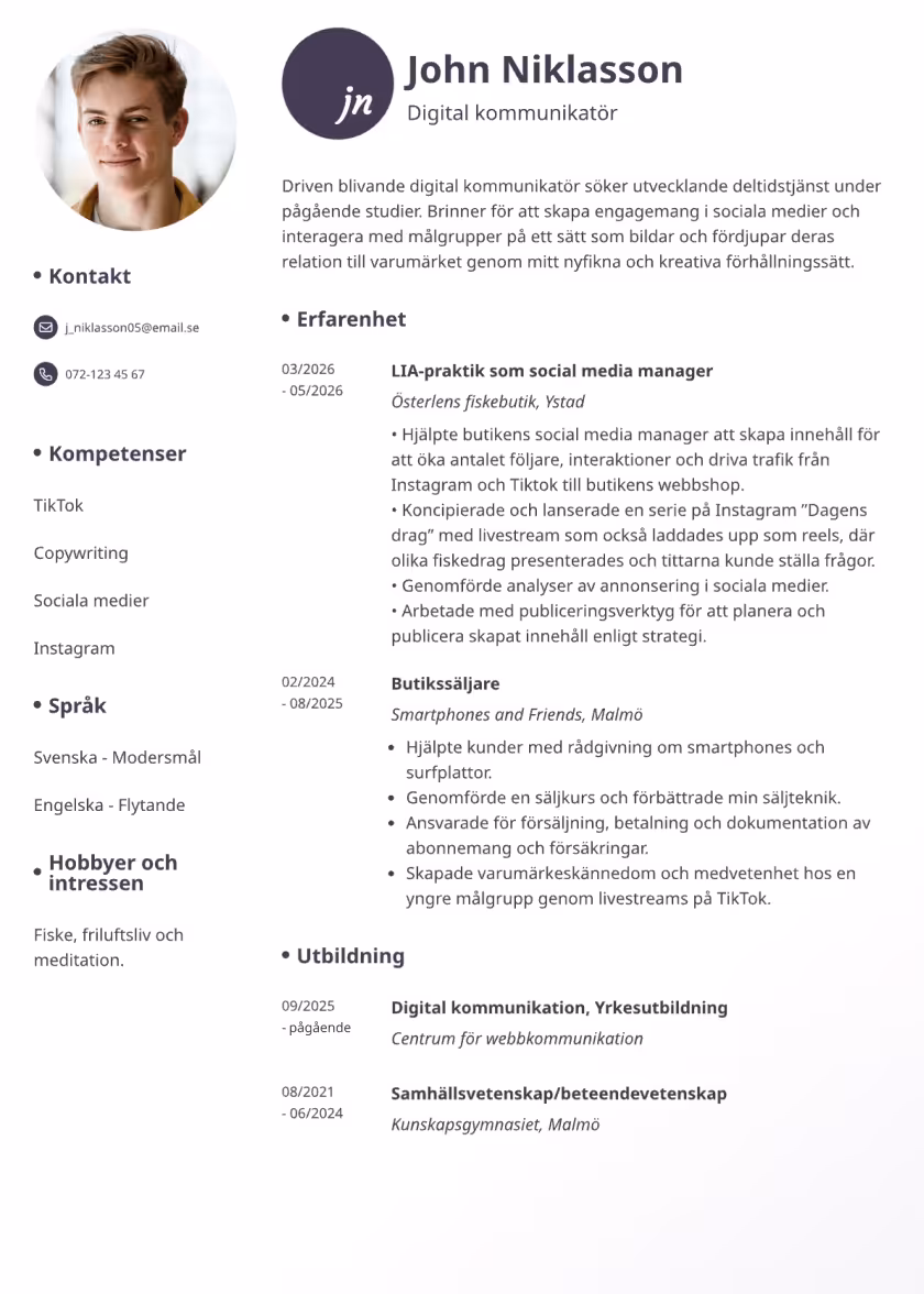 Initials Exempel CV
